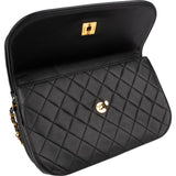 Chanel Quilted Lambskin Half Moon 24K Gold Double Flap Shoulder Bag
