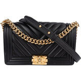 Chanel Quilted Chevron Boy Single Flap Crossbody Bag