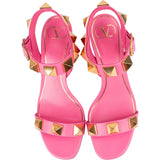 Valentino Pink Leather Roman Stud Block Heel Sandal Sandals (38)