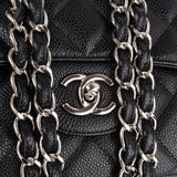 Chanel Quilted Caviar Leather Palladium Jumbo Single Flap Crossbody Bag