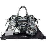 Balenciaga Graffiti Print Leather Neo Cagole City Handbag