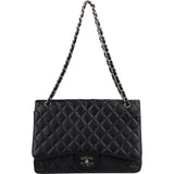 Chanel Quilted Caviar Leather Palladium Maxi Single Flap Crossbody Bag