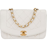 Chanel Quilted Lambskin 24K Gold Single Flap Diana Crossbody Bag