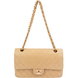 Chanel Quilted Lambskin Medium 24K Gold Double Flap Shoulder Bag
