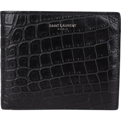 Saint Laurent Croc Embossed Leather Bifold Wallet - vintageandkickz