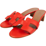 Hermès Red Leather Oasis Block Sandals (38,5)