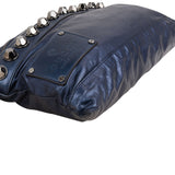 Gucci Blue Metallic Leather Babouska Studded Clutch Shoulder Bag