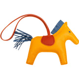 Hermès Jaune d'or Bleu Agate Cornalian Tricolor Leather Rodeo GM Pendant