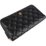 Chanel Quilted Caviar Leather Classic Long Zip Around Wallet