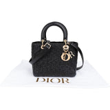 Christian Dior Black Crinkled Lambskin Small Lady Dior Handbag