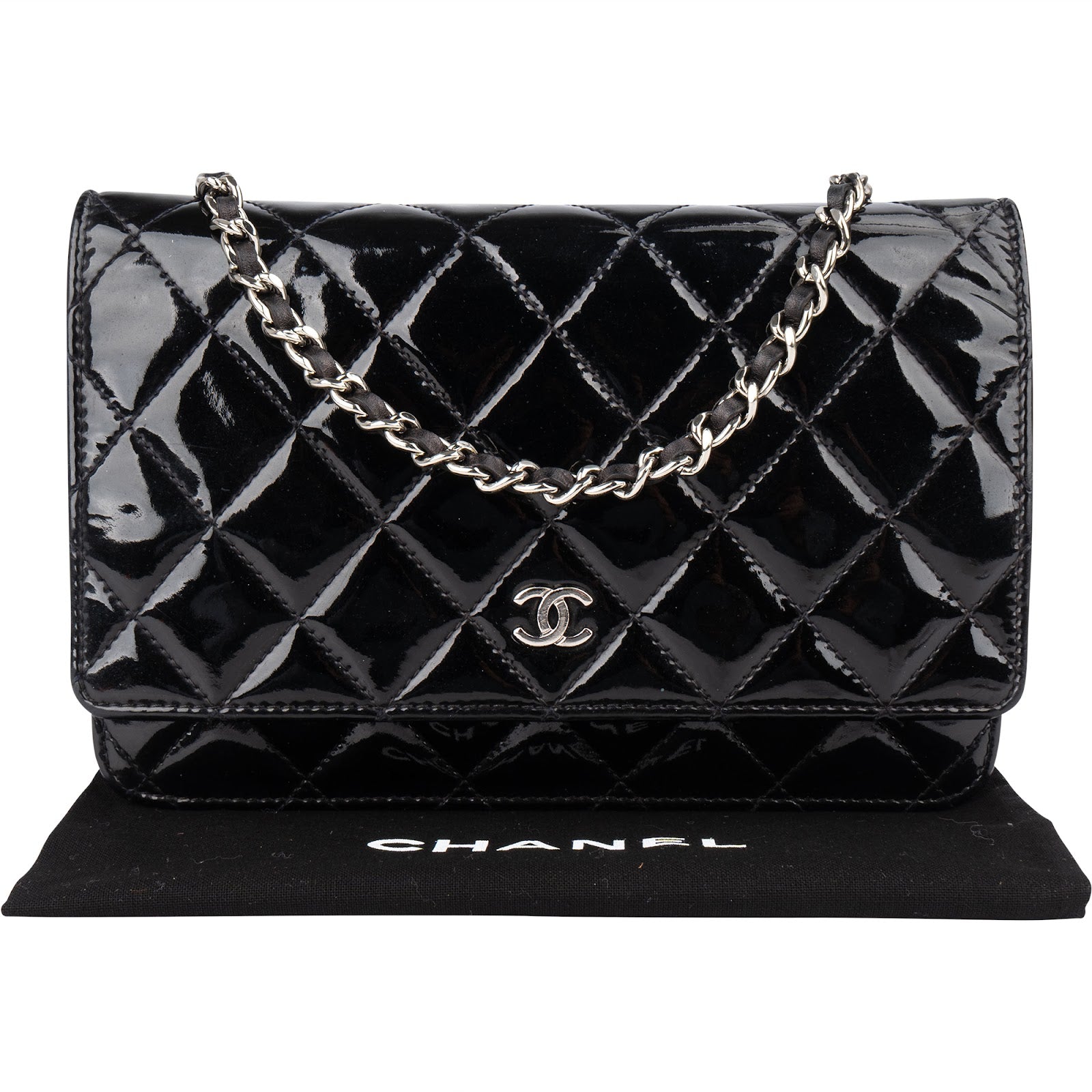 Chanel Quilted Patent Leather Wallet On Chain Crossbody Bag - vintageandkickz