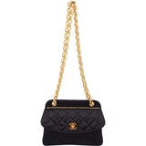 Chanel Navy Quilted Satin Top Bar 24K Gold Single Flap Small Crossbody Bag