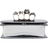 Alexander McQueen Mirrored Patent Leather Crystal-Embellished Skull Knuckle Ring Small Crossbody Bag