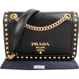 Prada Vitello Daino Studded Flap Crossbody Bag