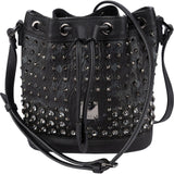 MCM Black Monogram Visetos Studded Crystal Small Bucket Crossbody Bag