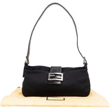 Fendi Black Cotton Baguette Buckle Shoulder Bag