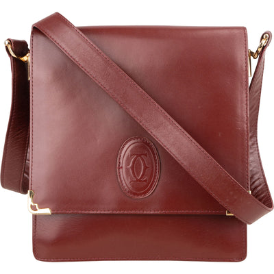 Cartier Bordeaux Leather Flap Crossbody Bag