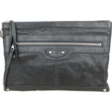 Balenciaga Dark Green Arena Leather City Pochette Clutch