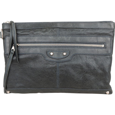 Balenciaga Dark Green Arena Leather City Pochette Clutch