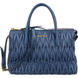 Miu Miu Blue Quilted Matelassé Nappa Leather Handbag