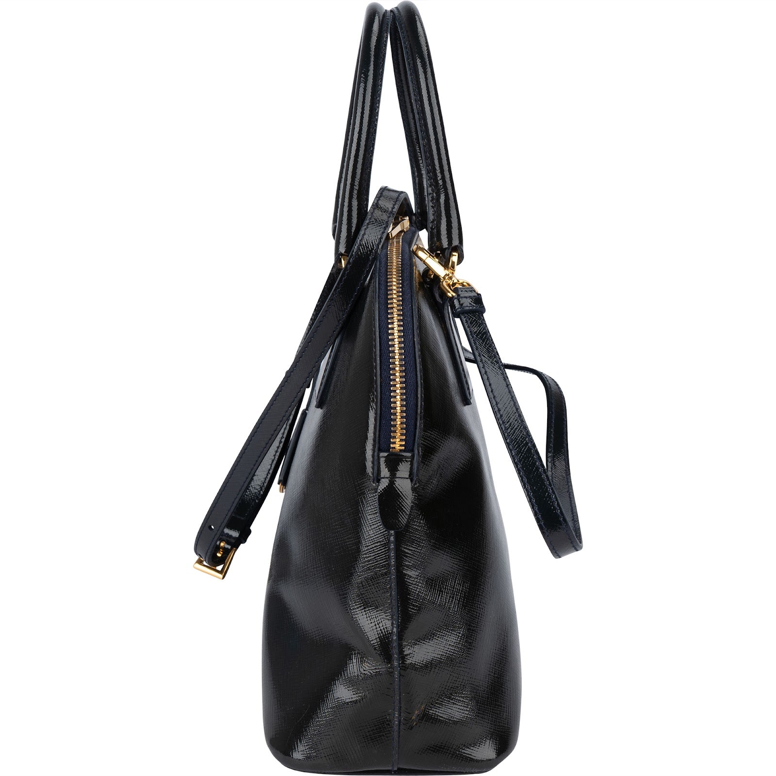 Prada Patent Saffiano Vernice Leather Promenade Handbag - vintageandkickz