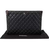 Chanel Quilted Caviar Leather Palladium Clutch