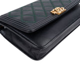 Chanel Leather Green Stitching BoyWallet On Chain Crossbody Bag