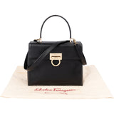 Salvatore Ferragamo Black Leather Margot Top Handle Handbag