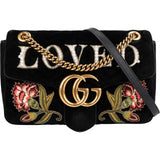 Gucci Monogram Velvet Small GG Marmont 'Loved' Embroidered Shoulder Crossbody Bag