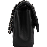 Chanel Quilted Lambskin Palladium Jumbo Double Flap Crossbody Bag