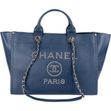Chanel Bleu Caviar Leather Deauville Tote Shoulder Bag