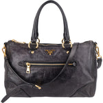 Prada Black Vitello Leather City Handbag - vintageandkickz