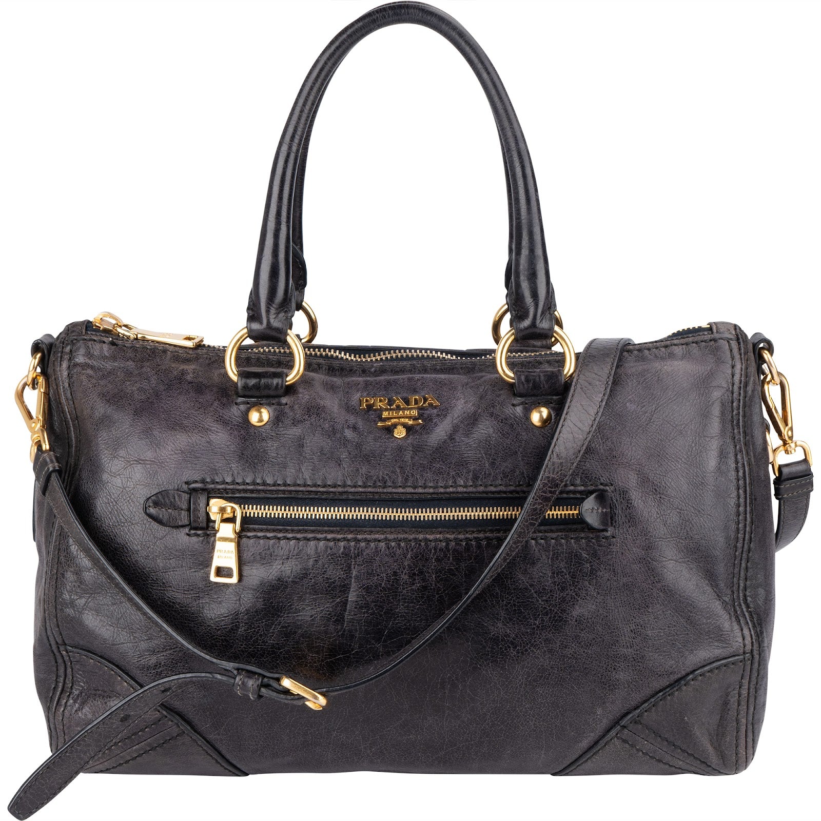 Prada Black Vitello Leather City Handbag - vintageandkickz