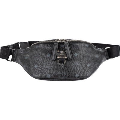 MCM Black Leather Visetos Coated Fursten Belt Crossbody Bag