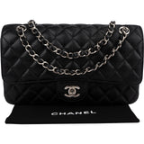 Chanel Quilted Caviar Leather Palladium Medium Double Flap Shoulder Bag