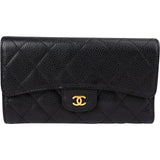 Chanel Quilted Caviar Leather CC Classic Long Double Flap Wallet
