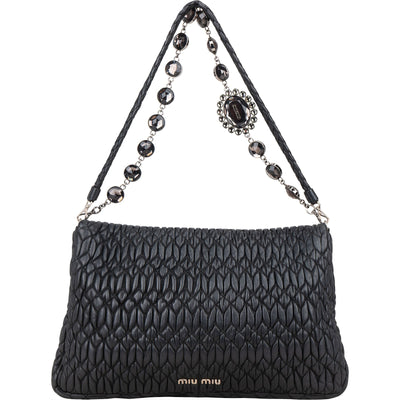Miu Miu Matelassé Nappa Leather Crystal Shoulder Bag