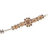 Chanel Gold Tone Gripoix Byzantine Flower Cabochons CC Motif Bracelet
