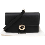 Gucci Black Leather Interlocking GG Wallet On Chain Crossbody Bag