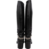 Christian Louboutin Black Leather Trapman Spikes Knee High Boots (36)