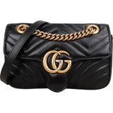 Gucci Black Quilted Leather Marmont GG Flap Crossbody Bag