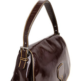 Prada Brown Vernice Saffiano Leder Saddle Flap Shoulder Bag