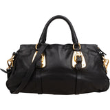 Prada Soft Black Calf Leather Handle Satchel Handbag