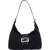 Fendi Black Cotton Baguette Buckel Shoulder Bag