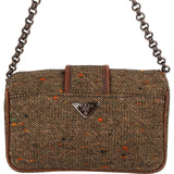 Prada Tweed Ricamo Visone Mini Flap Shoulder Bag