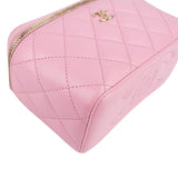 Chanel Pink Green Bicolor Quilted Lambskin Top Handle Vanity Case Crossbody Handbag