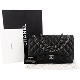 Chanel Quilted Lambskin Palladium Jumbo Double Flap Crossbody Bag