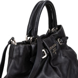 Prada Black Soft Calfskin Gathered Belt Hobo Handbag