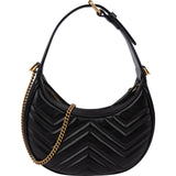 Gucci Matelassé Leather GG Marmont Half-Moon Mini Crossbody Shoulder Bag