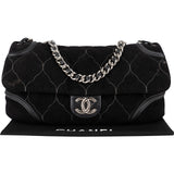 Chanel Suede Shearling Palladium Jumbo Single Flap Shoulder Bag